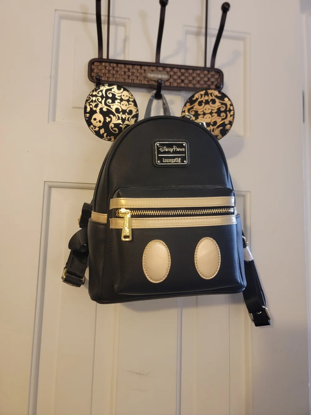 Disney Parks Loungefly Black Mickey Mini Backpack with Gold Accents